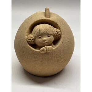 Small Vintage Marbell Stone Art Belgium Hand Carved Girl In Fruit